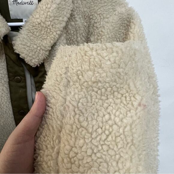 Madewell Portland Sherpa Jacket Teddy Coat Cream Bomber Snap Front Medium $158 - Picture 7 of 8